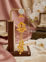 The pink stone earrings drop length is shown in the image.