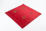 The red colour velvet fabric shawl with gold colour nano beads embellishments and intricate floral patterns.
