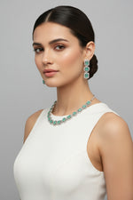 Turquoise gemstones with silver plating choker necklace and matching dangling earrings