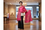 Watermelon pink colour Kashmiri aari embroidery shawl with tassels on both ends.