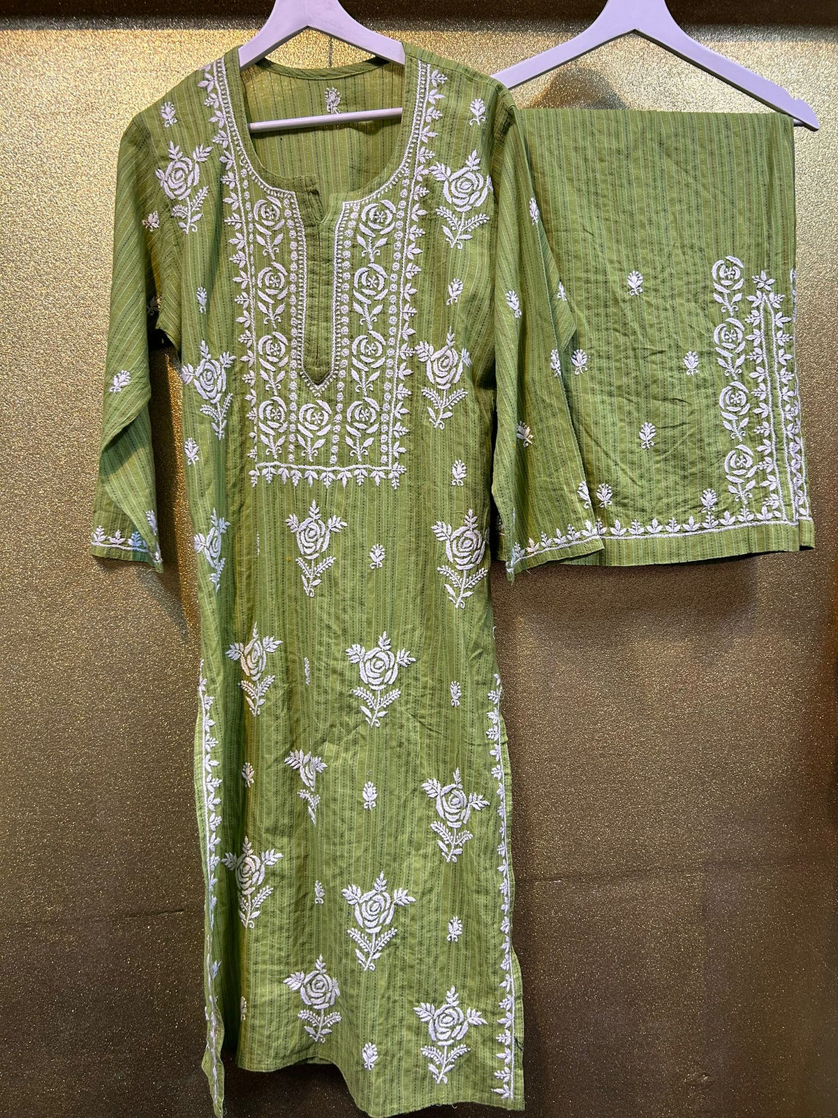 Chikankari Stripe Pattern Palazzo set Kurti/Shirt/Top with Trousers