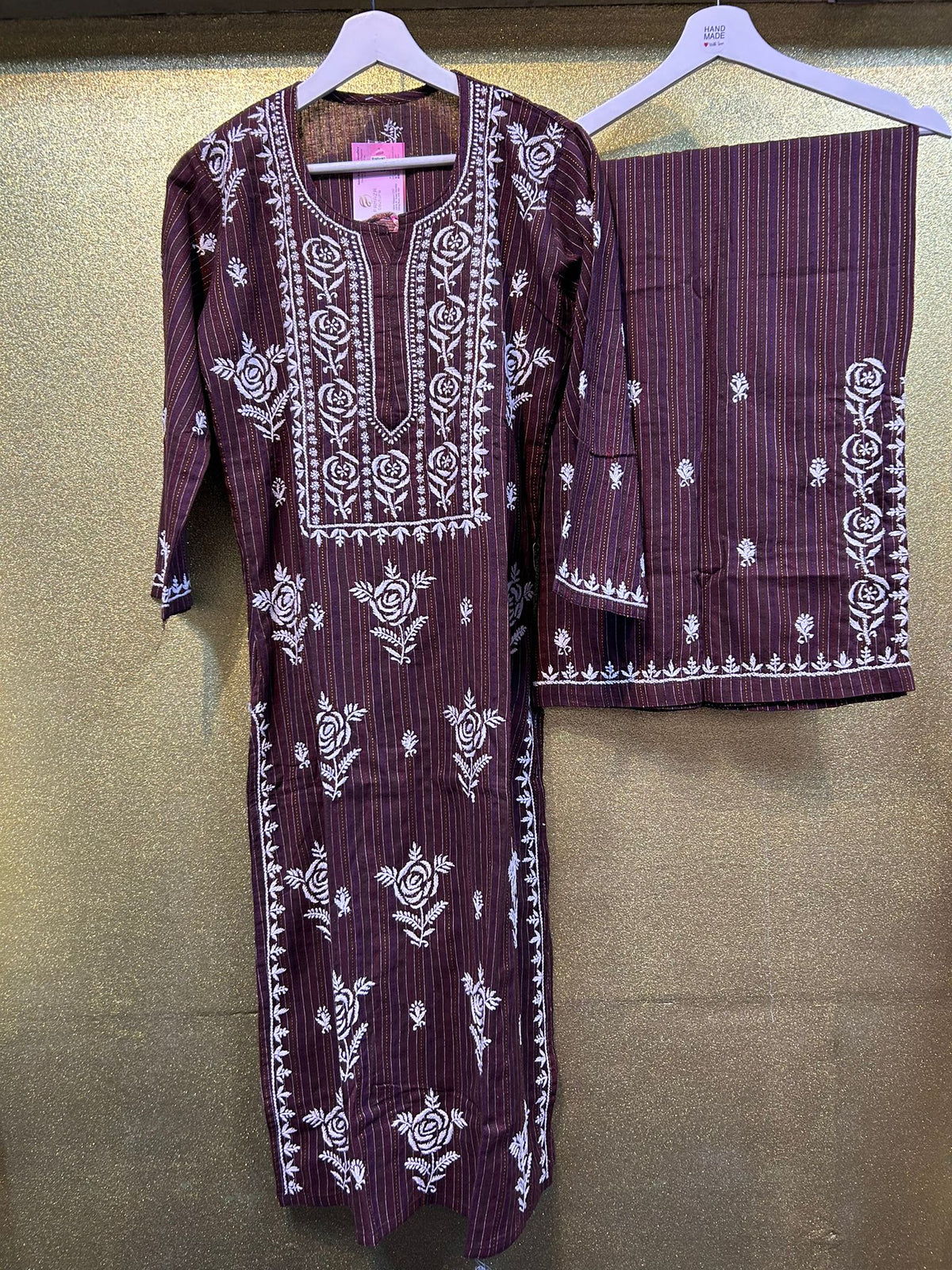 Chikankari Stripe Pattern Palazzo set Kurti/Shirt/Top with Trousers