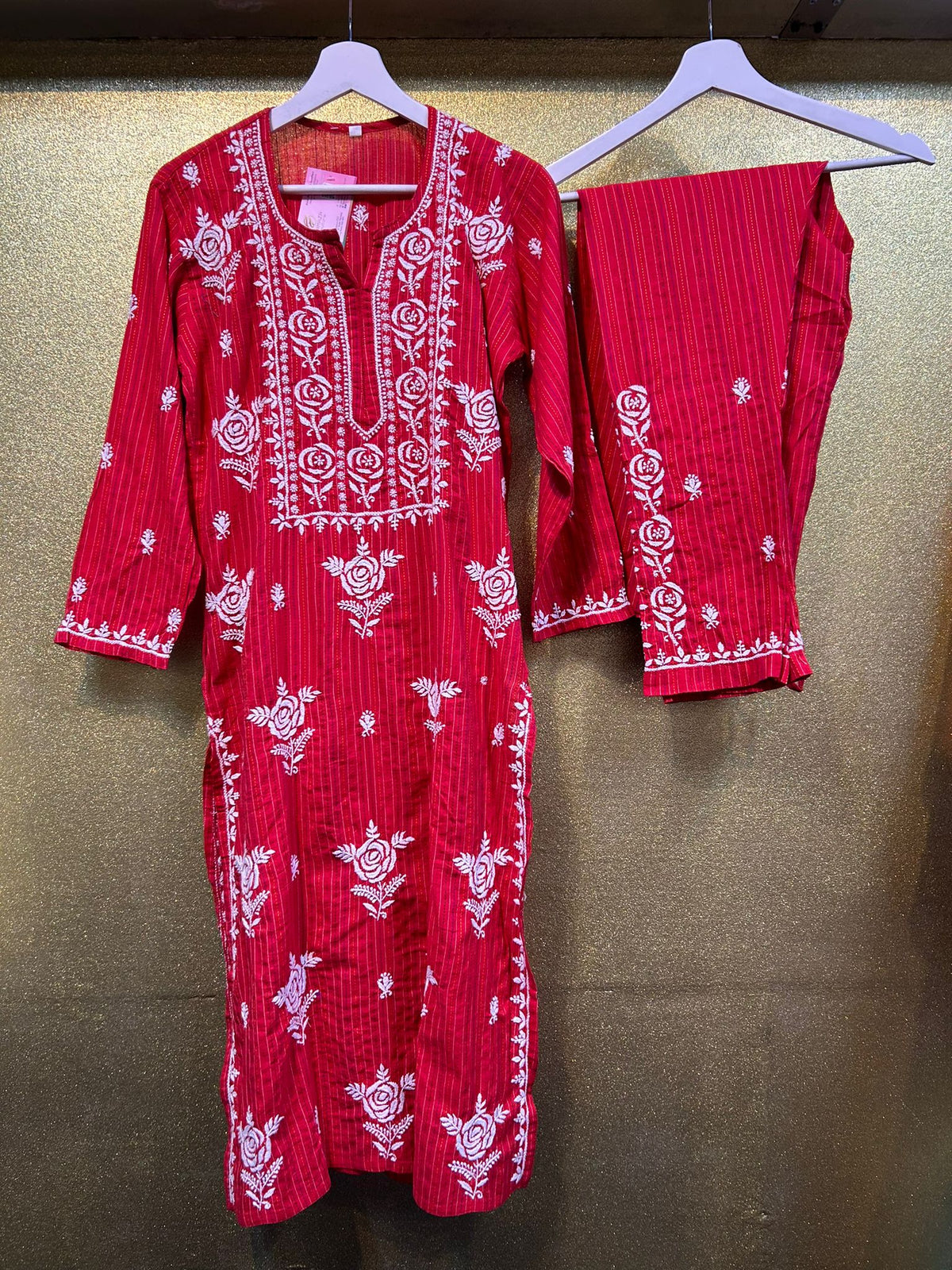 Chikankari Stripe Pattern Palazzo set Kurti/Shirt/Top with Trousers