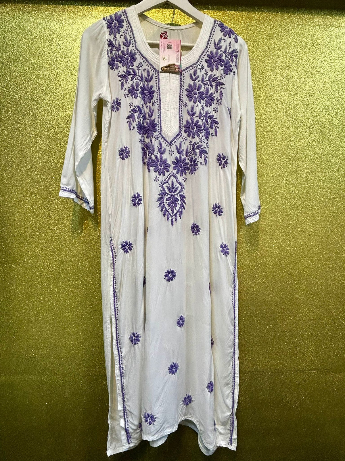 Chikankari Kurti/Shirt/Top - Colored Ghass Patti work