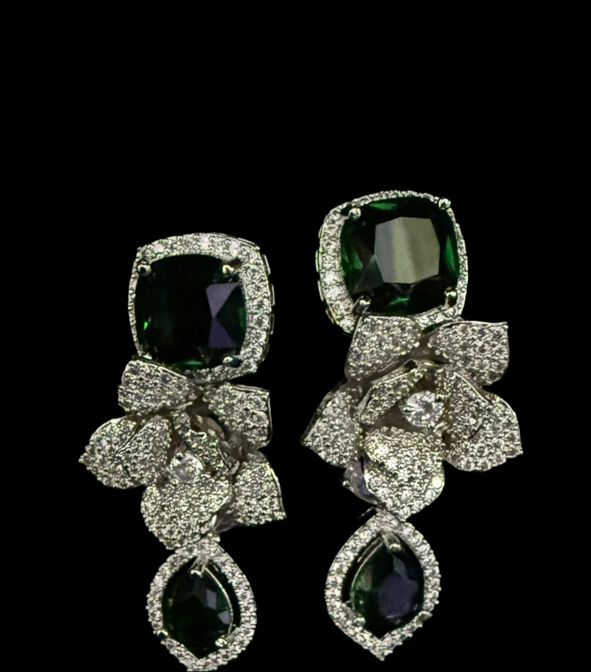 American Diamond Necklace/Earrings Set with 3D Floral elements