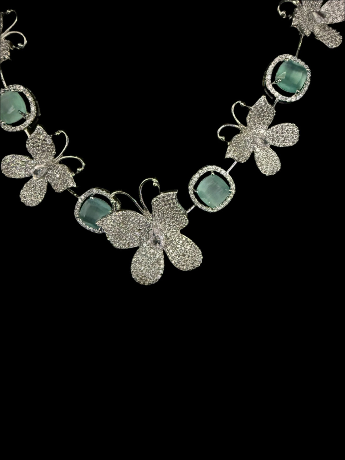 American Diamond Necklace/Earrings Set with 3D Butterfly elements