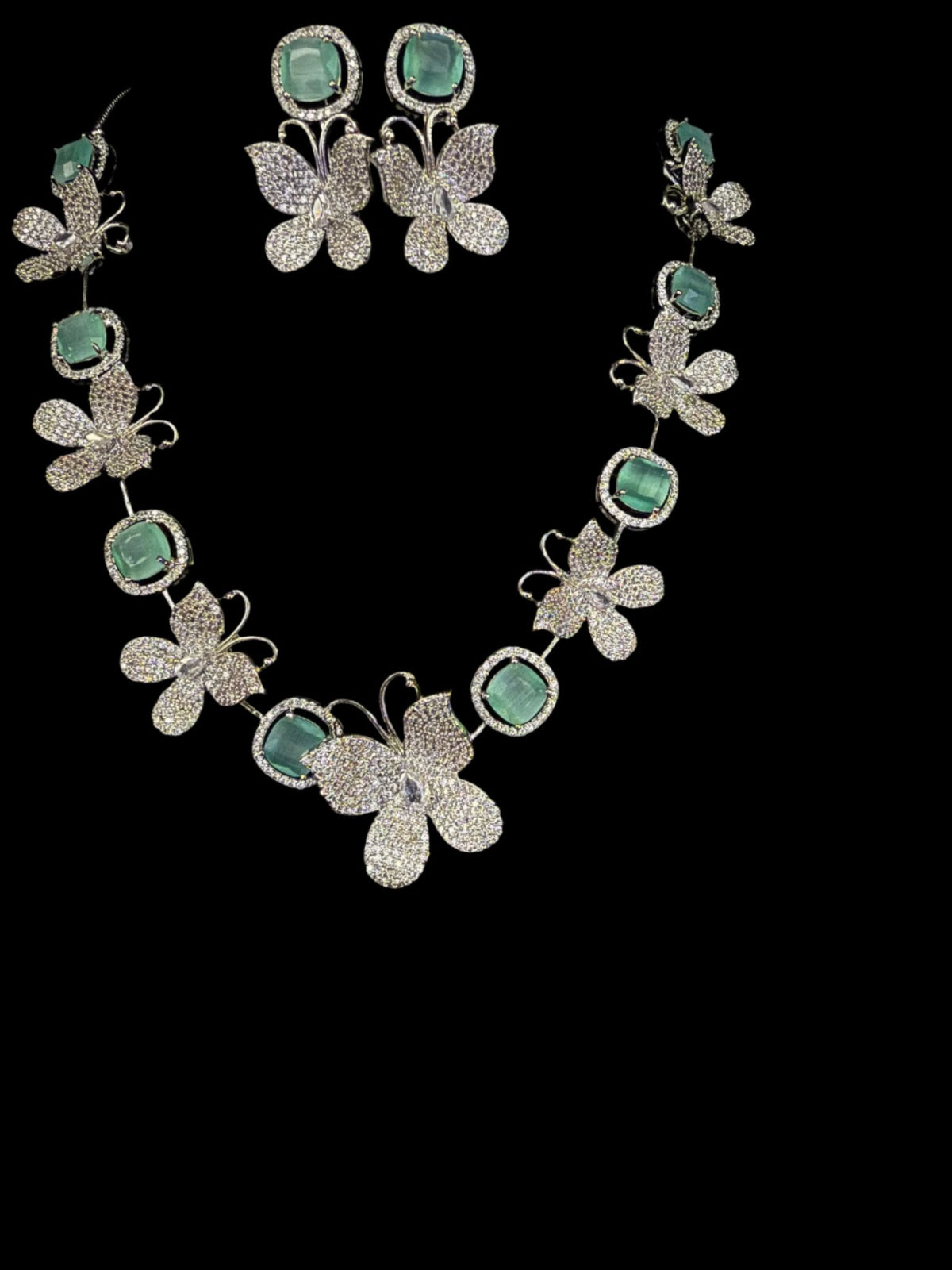 American Diamond Necklace/Earrings Set with 3D Butterfly elements