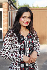 Traditional Ajrak Sindhi Kurta/Dress - Maroon/White