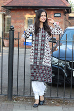 Traditional Ajrak Sindhi Kurta/Dress - Maroon/White