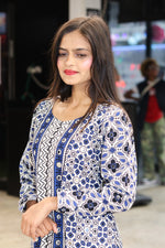 Traditional Ajrak Sindhi Kurta/Dress - Blue/White