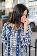 Traditional Ajrak Sindhi Kurta/Dress - Blue/White
