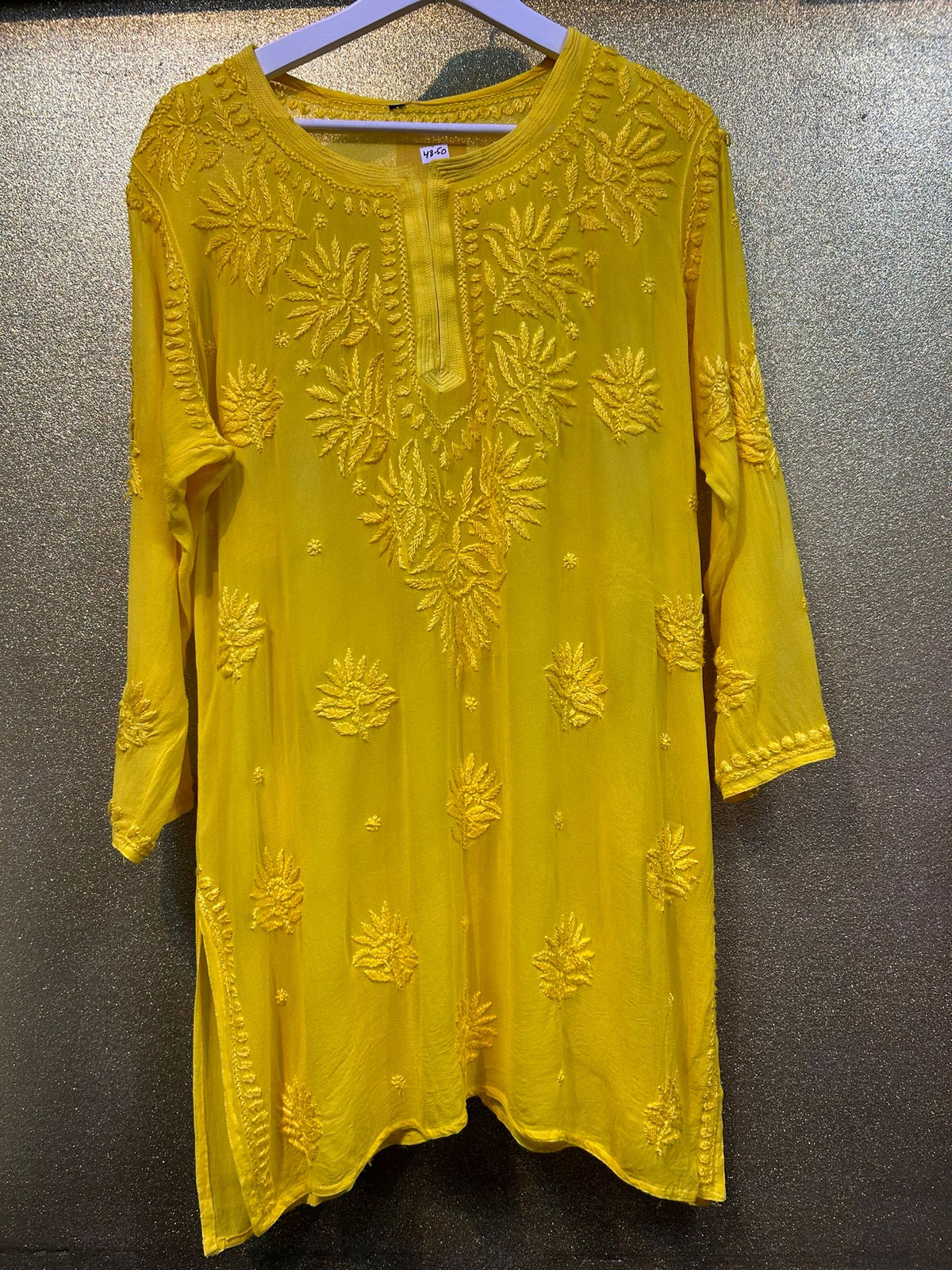 Chikankari Short Kurti/Shirt/Top - Viscose - Ghass Patti work