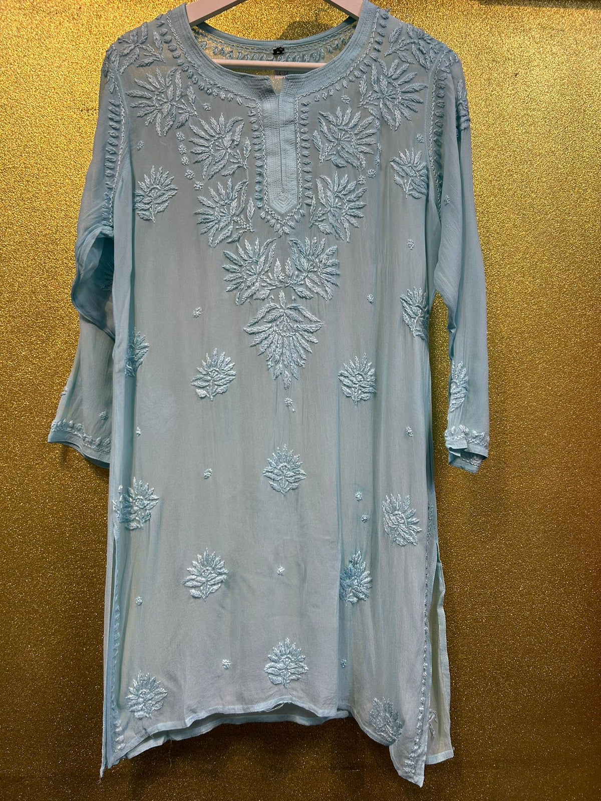 Chikankari Short Kurti/Shirt/Top - Viscose - Ghass Patti work