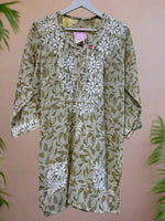 Chikankari Printed Leaves Short Kurti/Shirt/Top - Georgette - Ghass Patti work