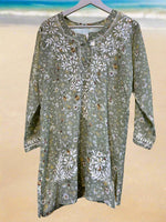 Chikankari Printed Gentle Floral - Short Kurti/Shirt/Top - Georgette - Ghass Patti work