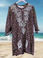 Chikankari Printed Heavy Floral - Short Kurti/Shirt/Top - Georgette - Ghass Patti work