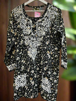 Chikankari Printed Gentle Floral - Short Kurti/Shirt/Top - Georgette - Ghass Patti work