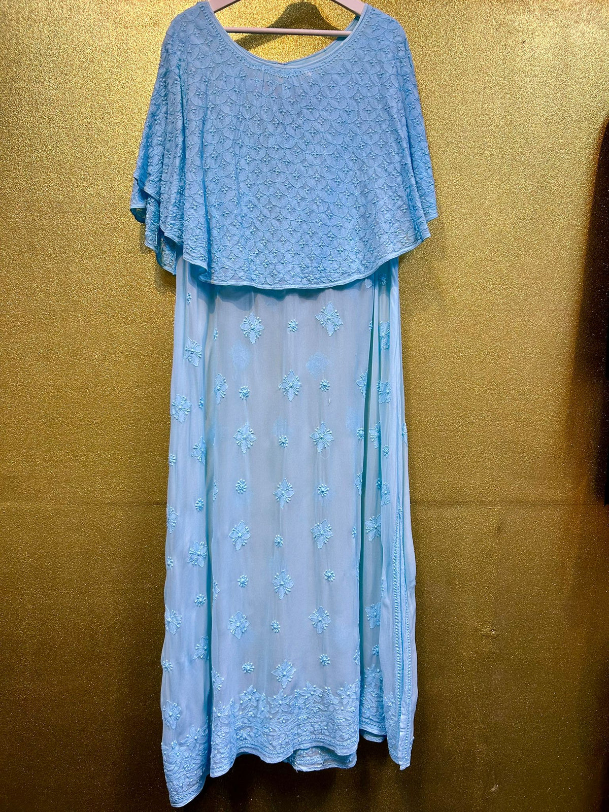 Chikankari capelet Dress in Viscose