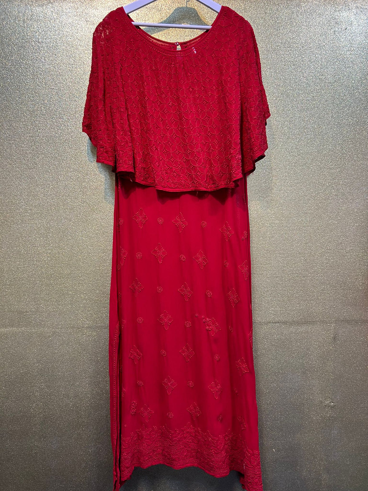 Chikankari capelet Dress in Viscose