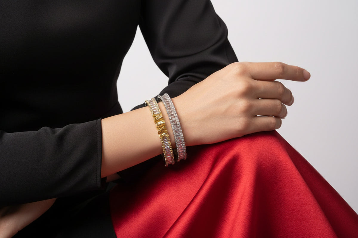 White AD Bangle Square Cut Cluster