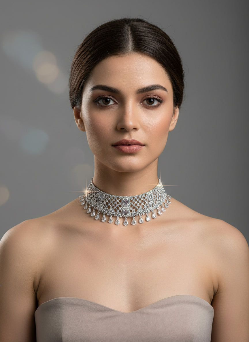 White stones American dimonds choker_necklace by famaza couture