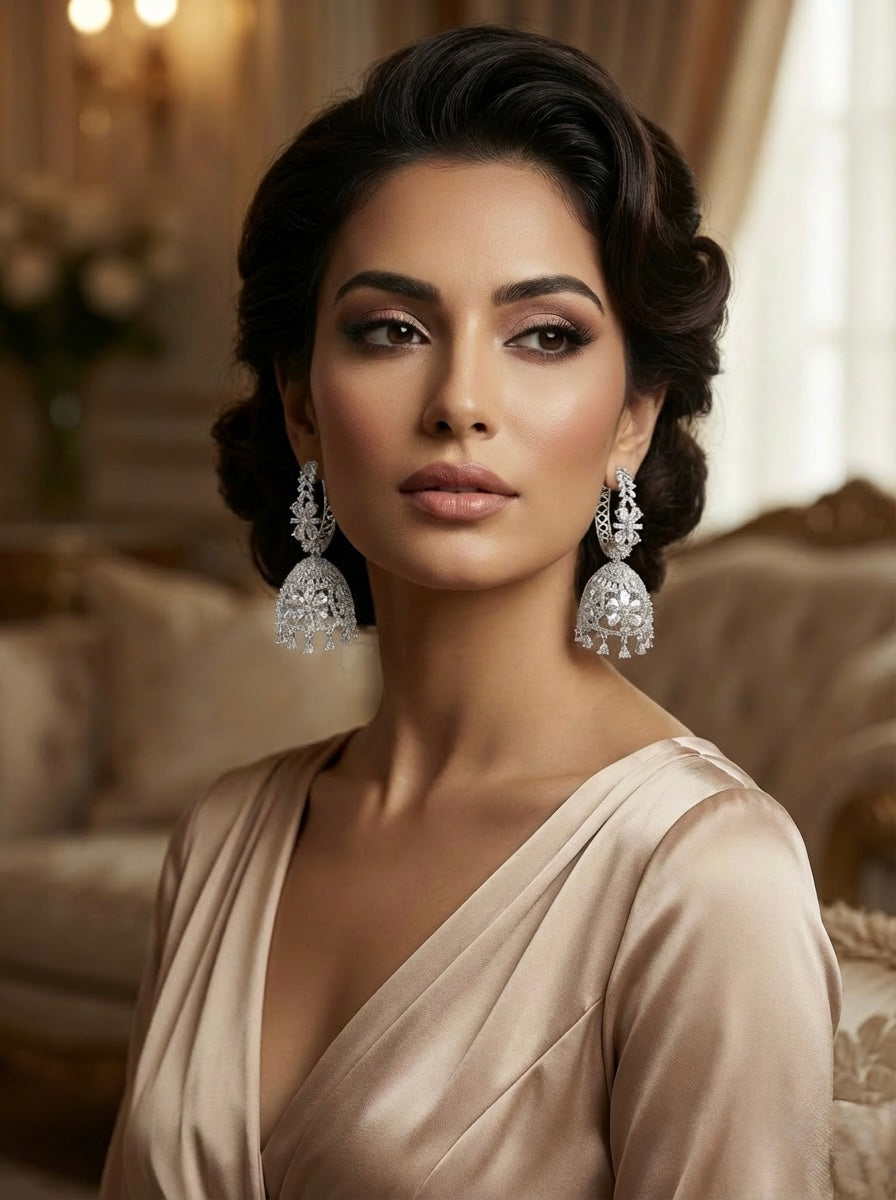 Woman wearing elegant earrings in a luxurious setting
