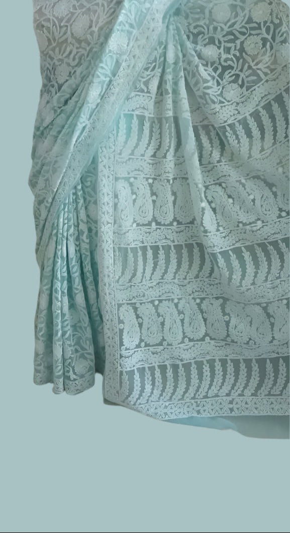 Full Jaal Chikankari Georgette Saree with Palla Keel Jaal Work – Elegant Ethnic Wear
