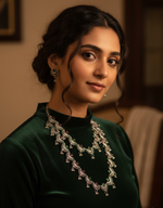 Antique silver green stone jewellery set for women – party wear and bridal jewellery by Famaza Couture UK