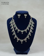Premium party wear jewellery set for women – antique silver green stone jewellery by Famaza Couture