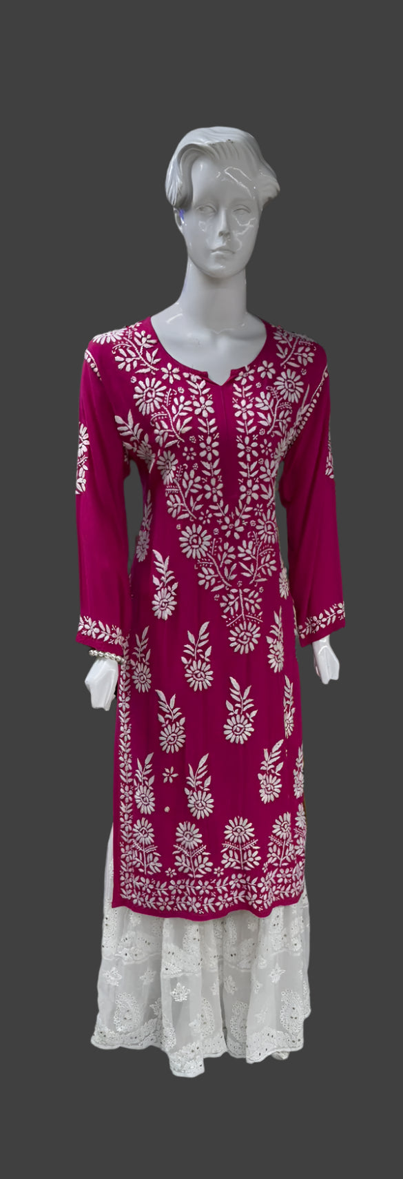 Chikankari Kurti Leaf Floral Border