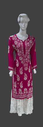 Chikankari Kurti Leaf Floral Border