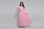 naira cut baby pink colour gown style chikankari kurti top with elegant embroidery pink