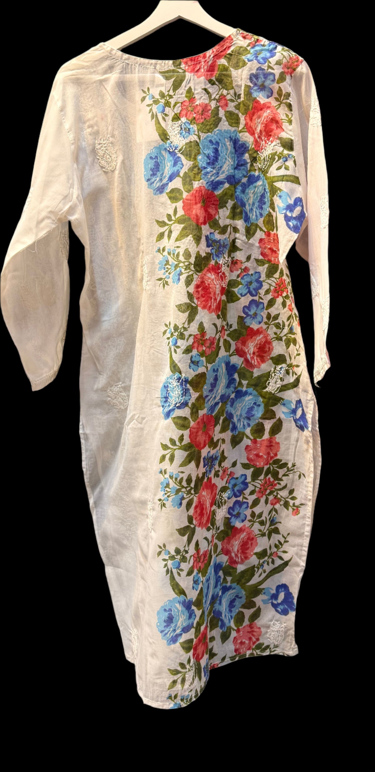 Hand-painted floral Chikankari kurti back