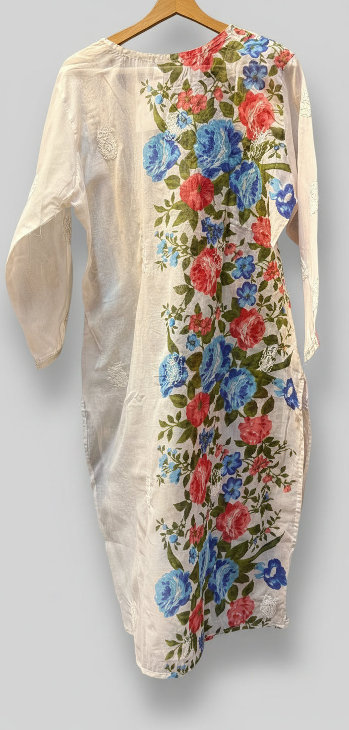 Hand-painted floral Chikankari kurti back