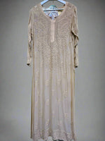 beige chikankari viscose long kurti