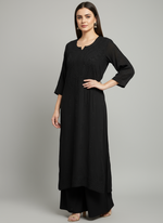 black chikankari viscose long kurti