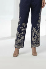 black khaddar fabric printed straight pants wearing by a model