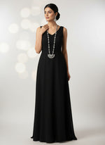 black plated with white American diamond stones long necklace with two earrings by famaza couture