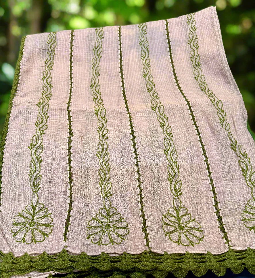 brown with green embroidery kota doriya duppata