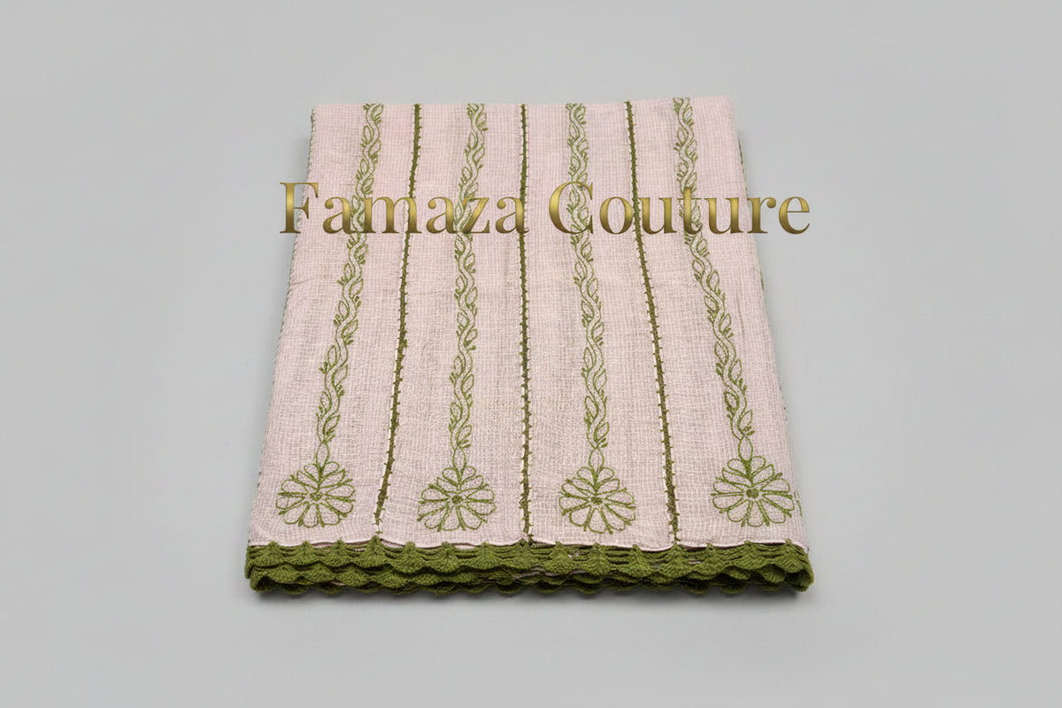 brown with green embroidery kota doriya duppata