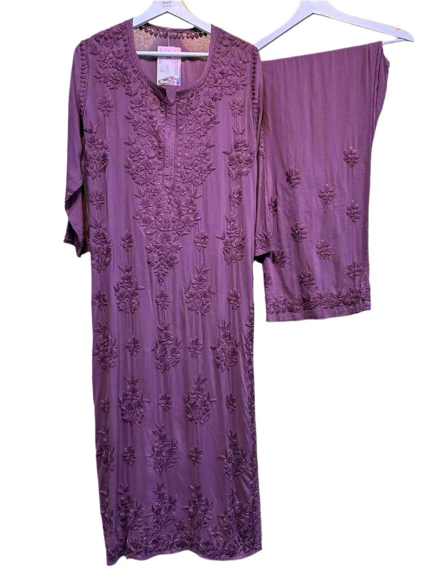 Trending Brown Chikankari Kurti with Palazzo Pants Set Famazacouture