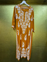 Chikankari Kurti Leaf Floral Border Mustard