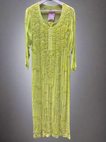 chikankari 3d viscose long kurti lime green