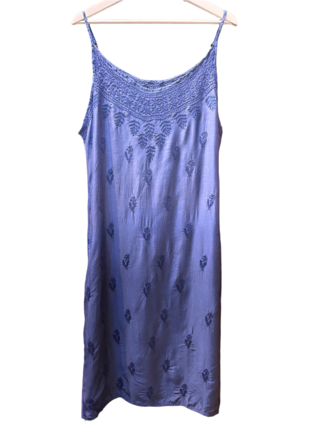 Chikankari cotton slip dress, blue with hand embroidery