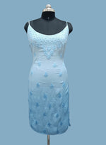 Chikankari cotton slip dress, blue with hand embroidery