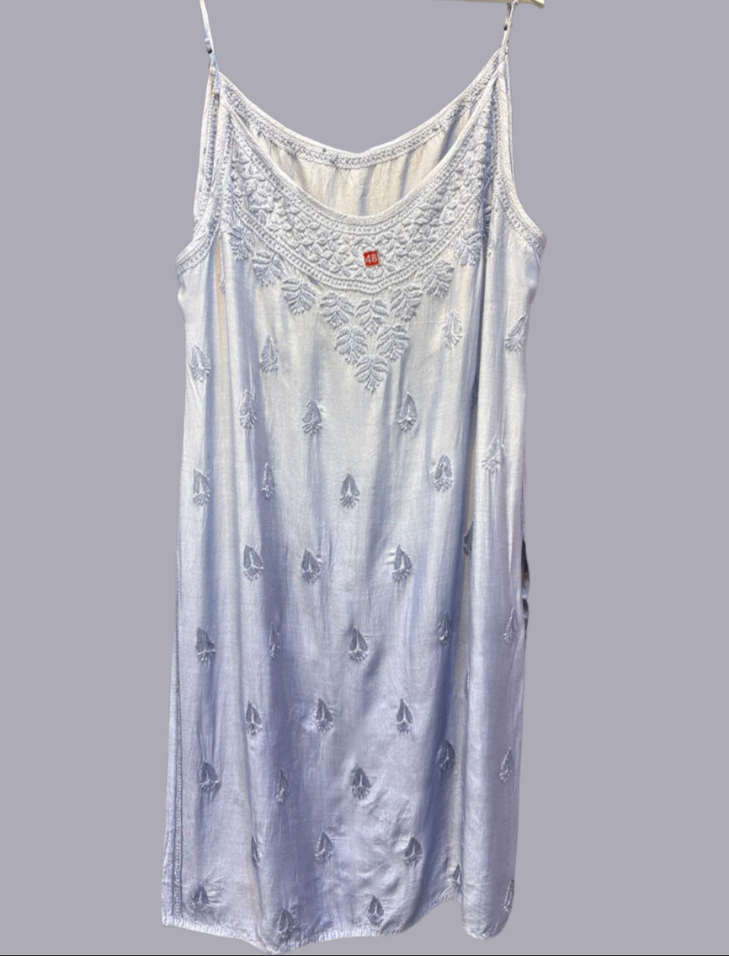 Chikankari cotton slip dress, grey with hand embroidery