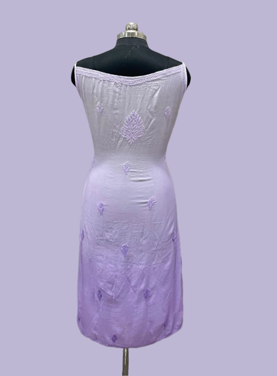 Rear view of Chikankari cotton slip dress with hand embroidery