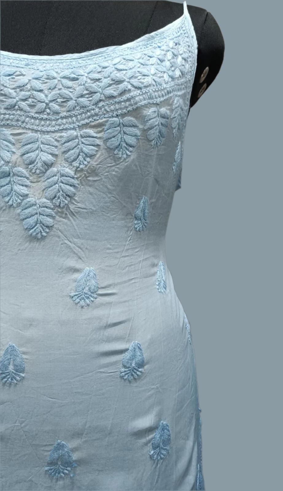 Close up of Chikankari cotton slip dress sleeve