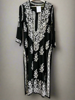 chikankari floral leaf detail border black