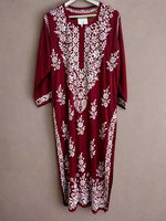 chikankari floral leaf detail border maroon